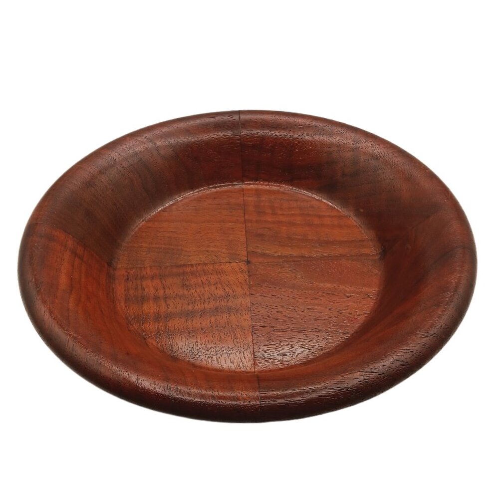 Vintage Walnut Wood Serving Dish 11” MCM 1960s Quartersewn Tray Salad Bowl